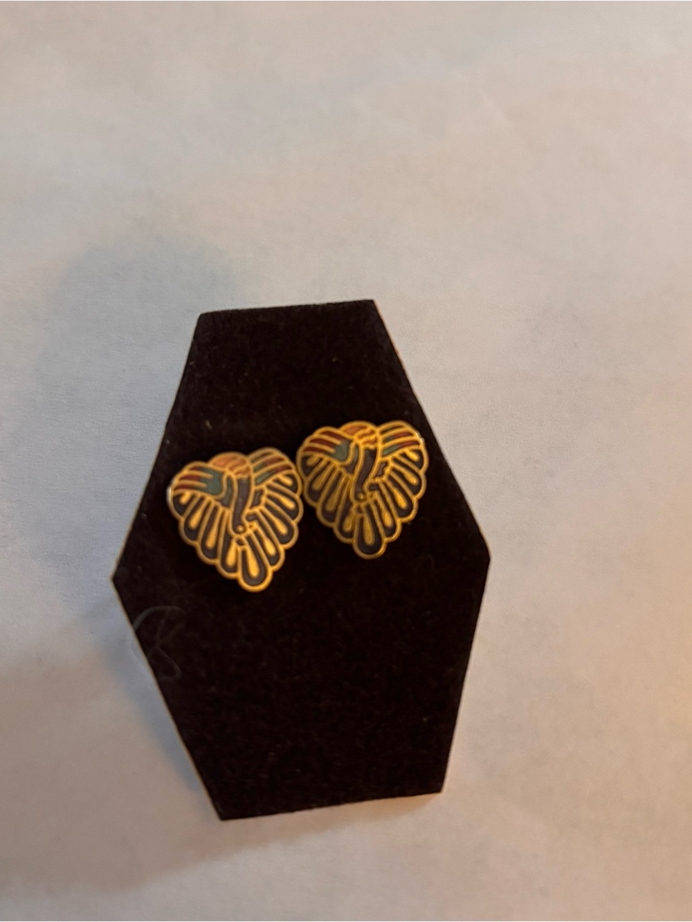 Gold Heart Filigree Stud Earrings with Teal Accents